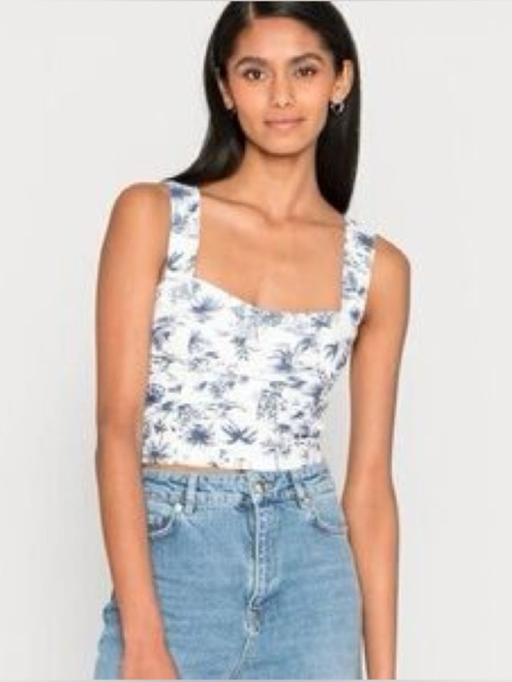 Abercrombie & Fitch Blue Toille Print Square Neck Crop Top